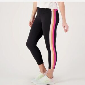 NEW Belle Body Kim Gravel Striped Cropped Legging-Black-Petite XXS-A587990